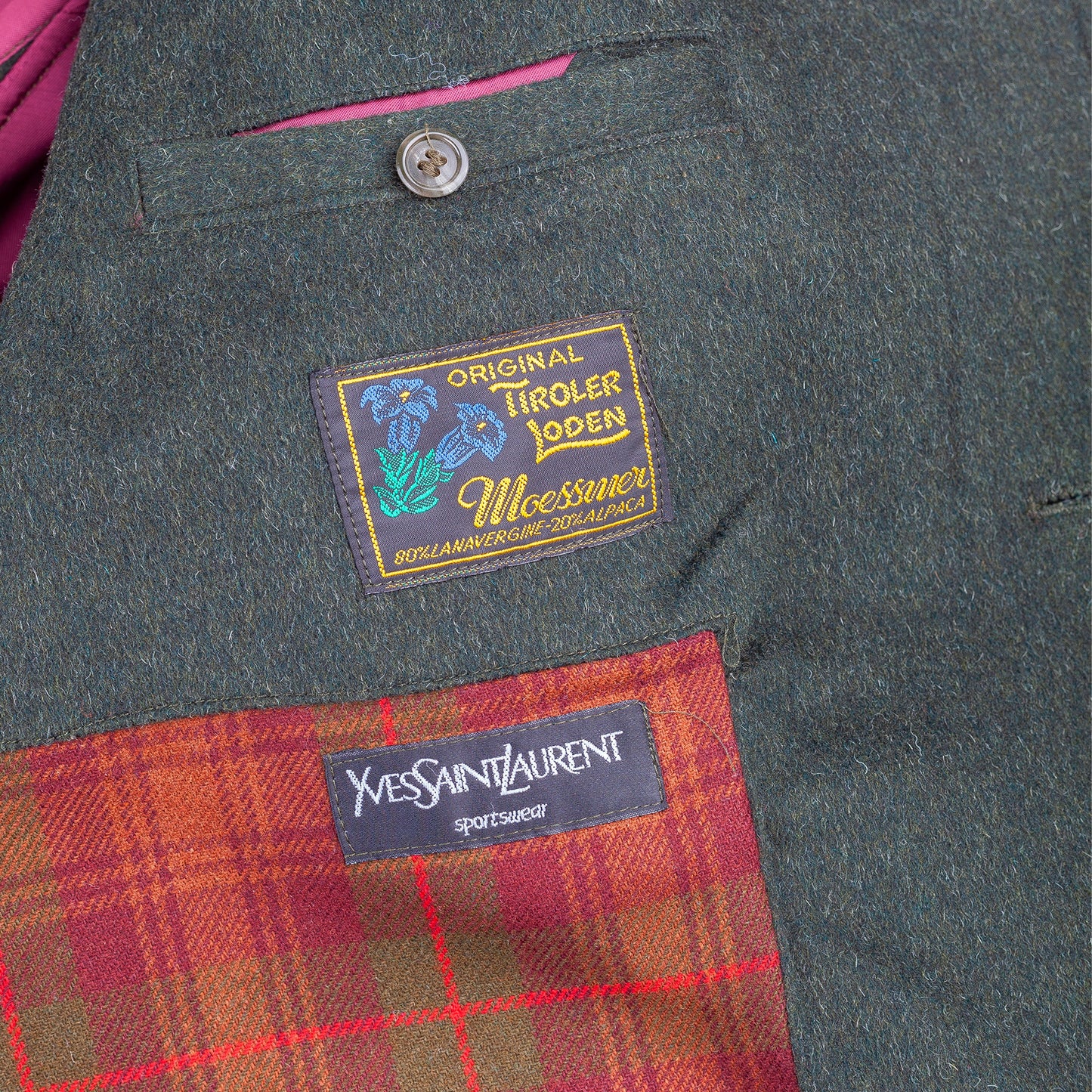 Yves Saint Laurent Sport 1980'S Vintage Green Original Tiroler Loden Wool Coat  