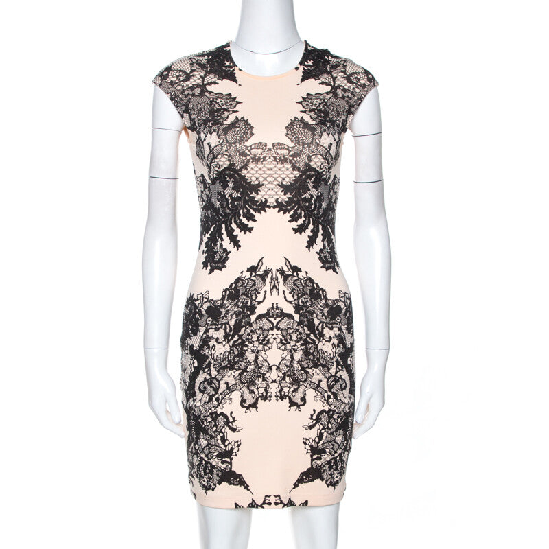 McQ By Alexander McQueen Peach Lace Print Bodycon Dress