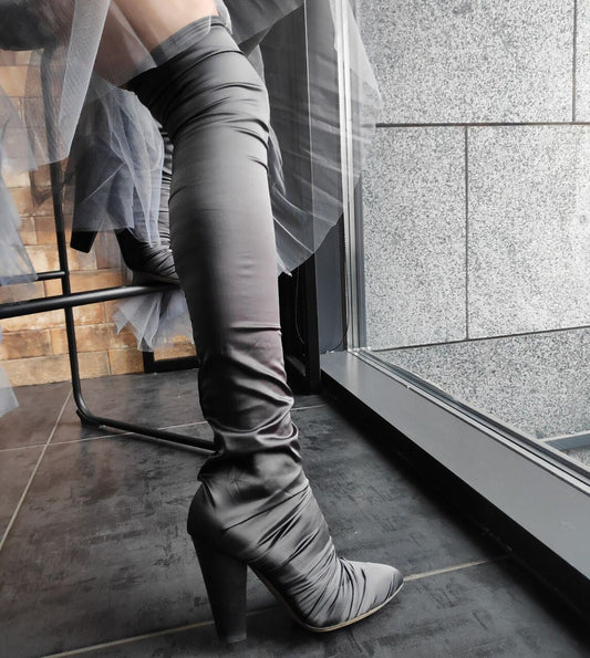 Dolce & Gabbana Vintage Black High-Stock Stretch Silk Boots  