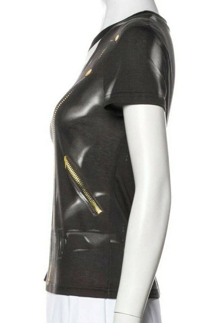 Moschino Couture Black Leather Jacket Print Top  