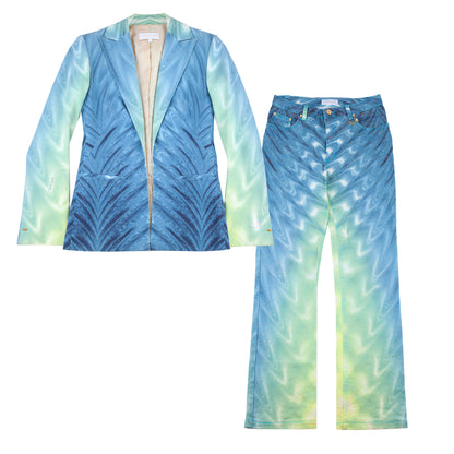 Roberto Cavalli SS 2001 Psychedelic Blue/Green Jacket & Pants Full Set (S)