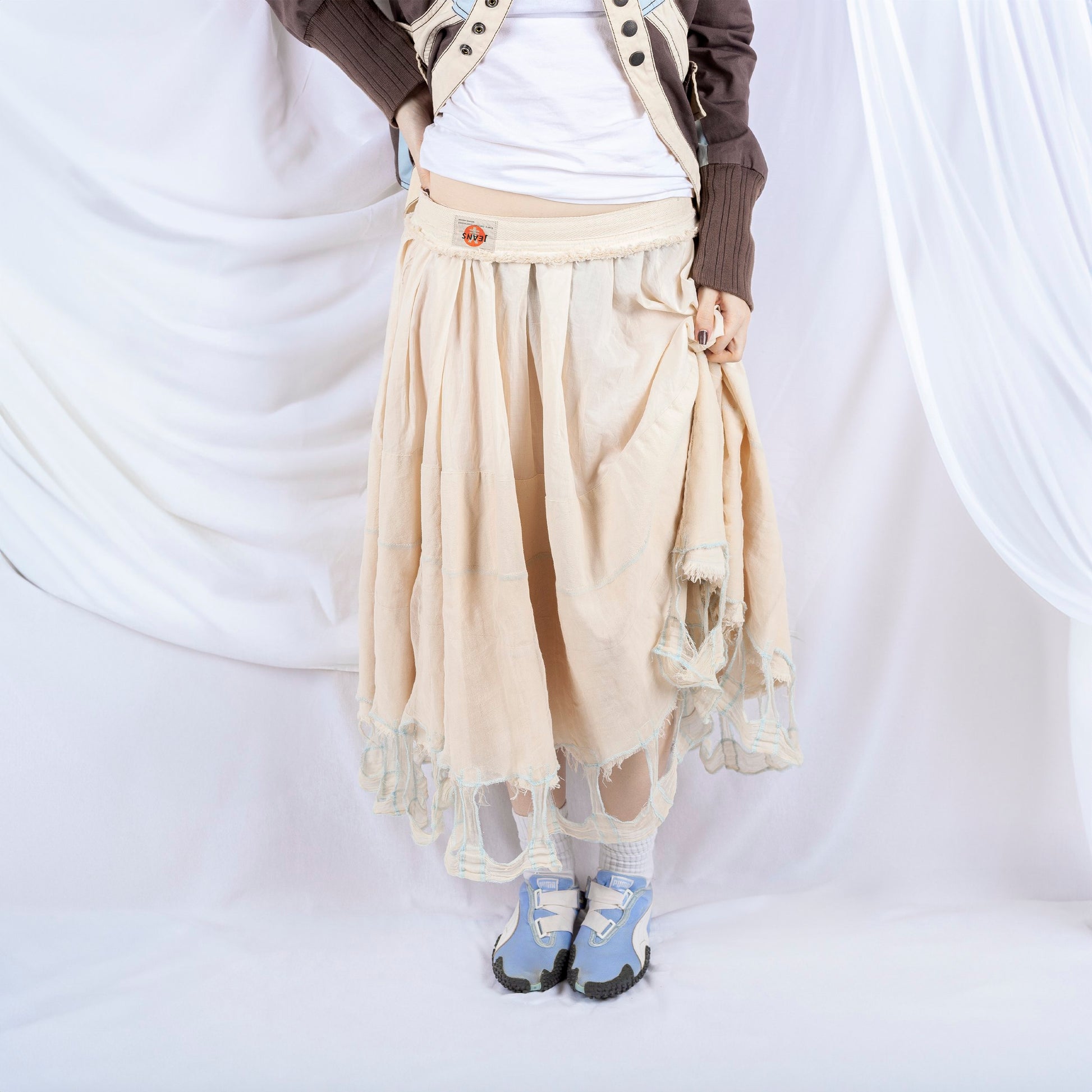 Michiko Koshino Beige Distressed Layer Skirt