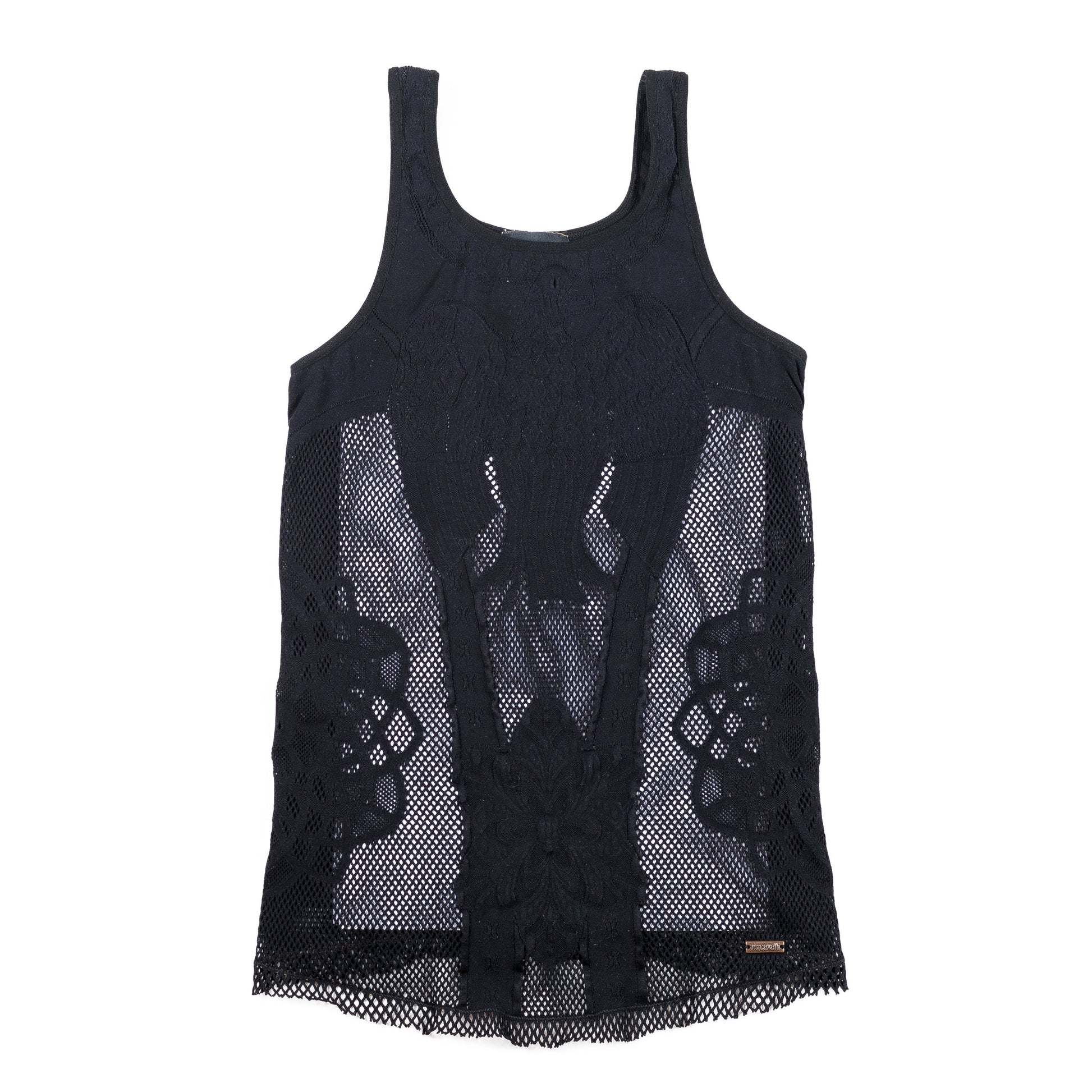 Just Cavalli Fitted Mesh See-Through Tank Top With Perforated/Fishnet Details