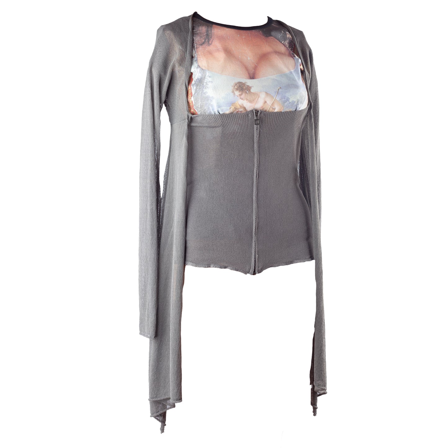 Sarah Pacini Vintage Grey Bustier Fitted Rayon Cardigan Jacket (OSFA)