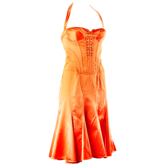 Just Cavalli Vintage Orange Bustier Halter Dress (S)