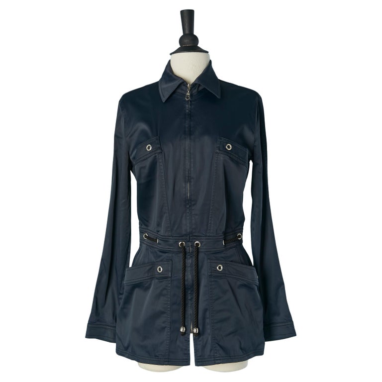 Thierry Mugler Trademark Vintage Blue Polyamide Trench Coat (M)