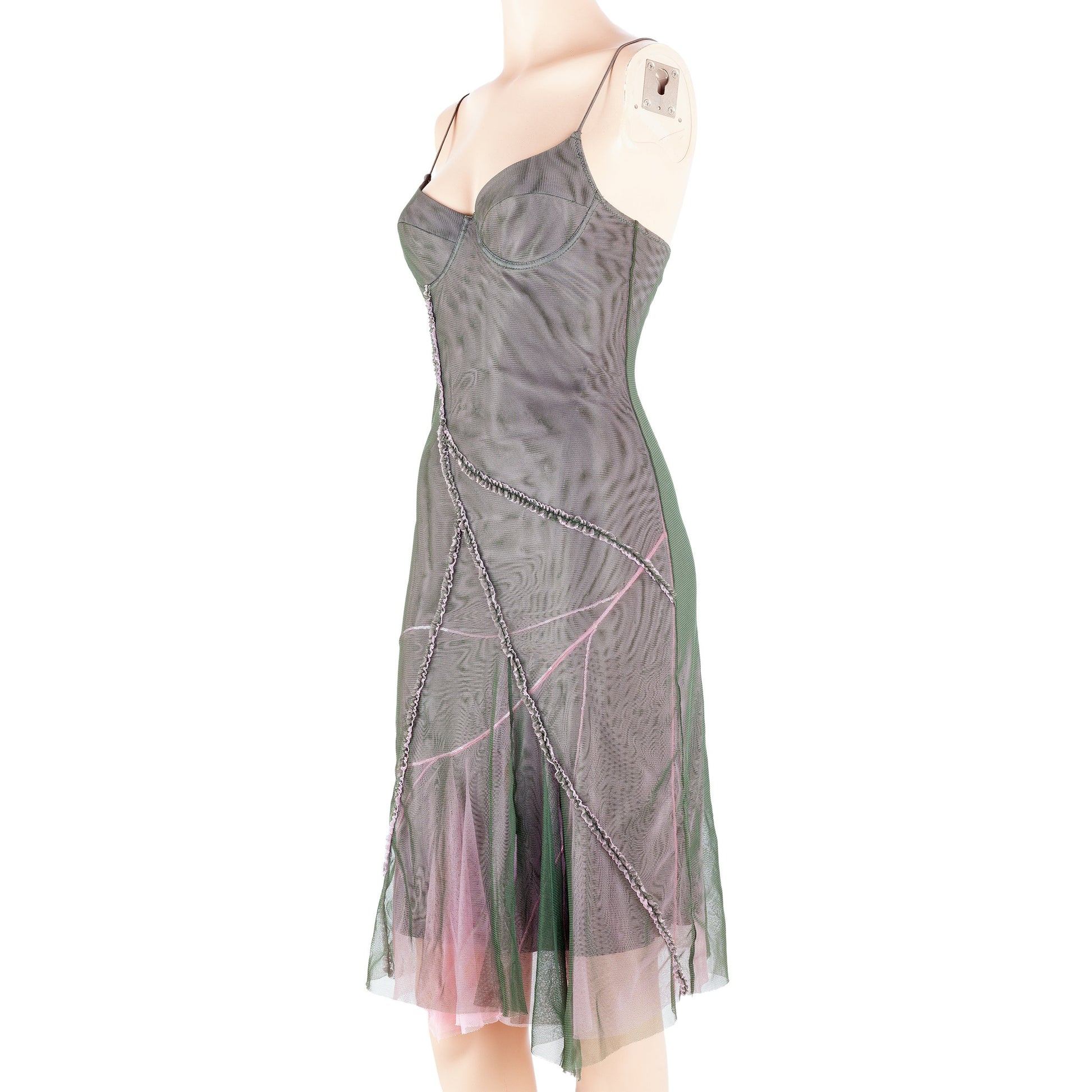 Versace Jeans Couture Bustier Mesh Dress in Pink and Green