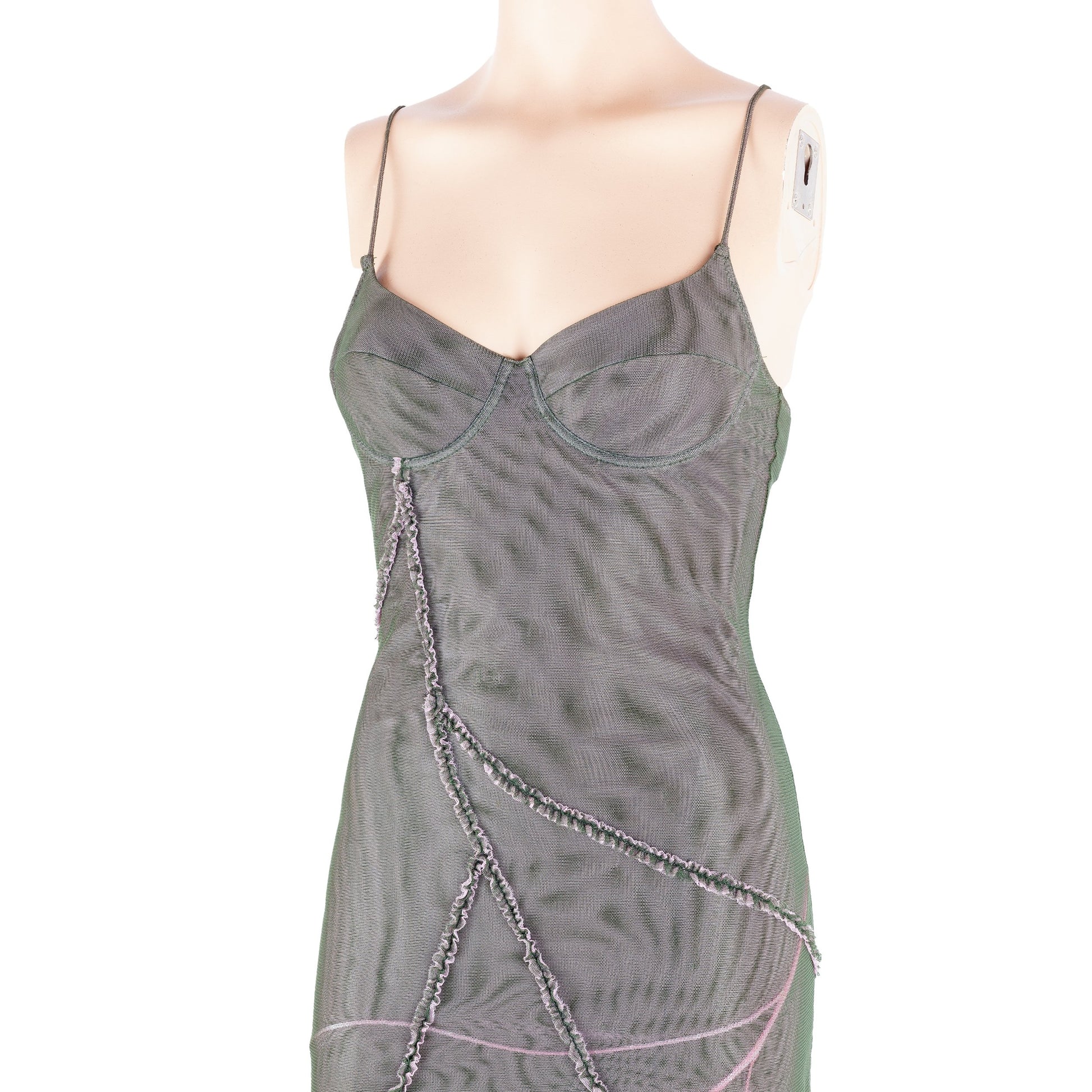 Versace Jeans Couture Bustier Mesh Dress in Pink and Green