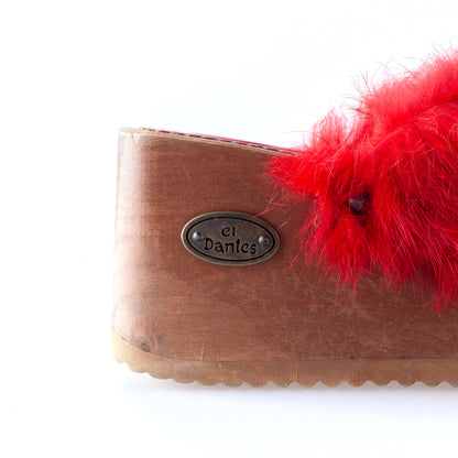 Vintage El Dantes Red Fur Platform Sandals (37 EU)