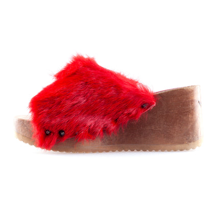 Vintage El Dantes Red Fur Platform Sandals (37 EU)