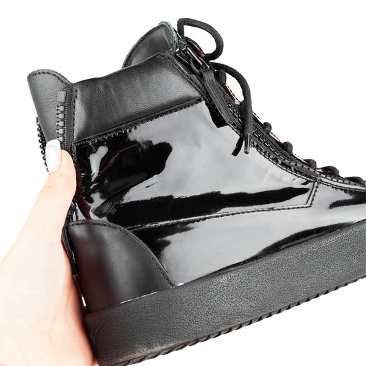 Giuseppe Zanotti Black Homme Patent May London High-Top Sneakers (39 IT/ 40 EU)