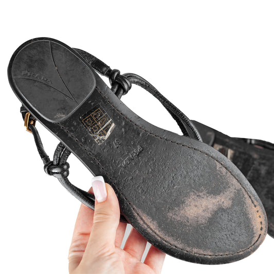 Prada Sport Vintage Black Flat Thong Sandals (37 IT / 38 EU)