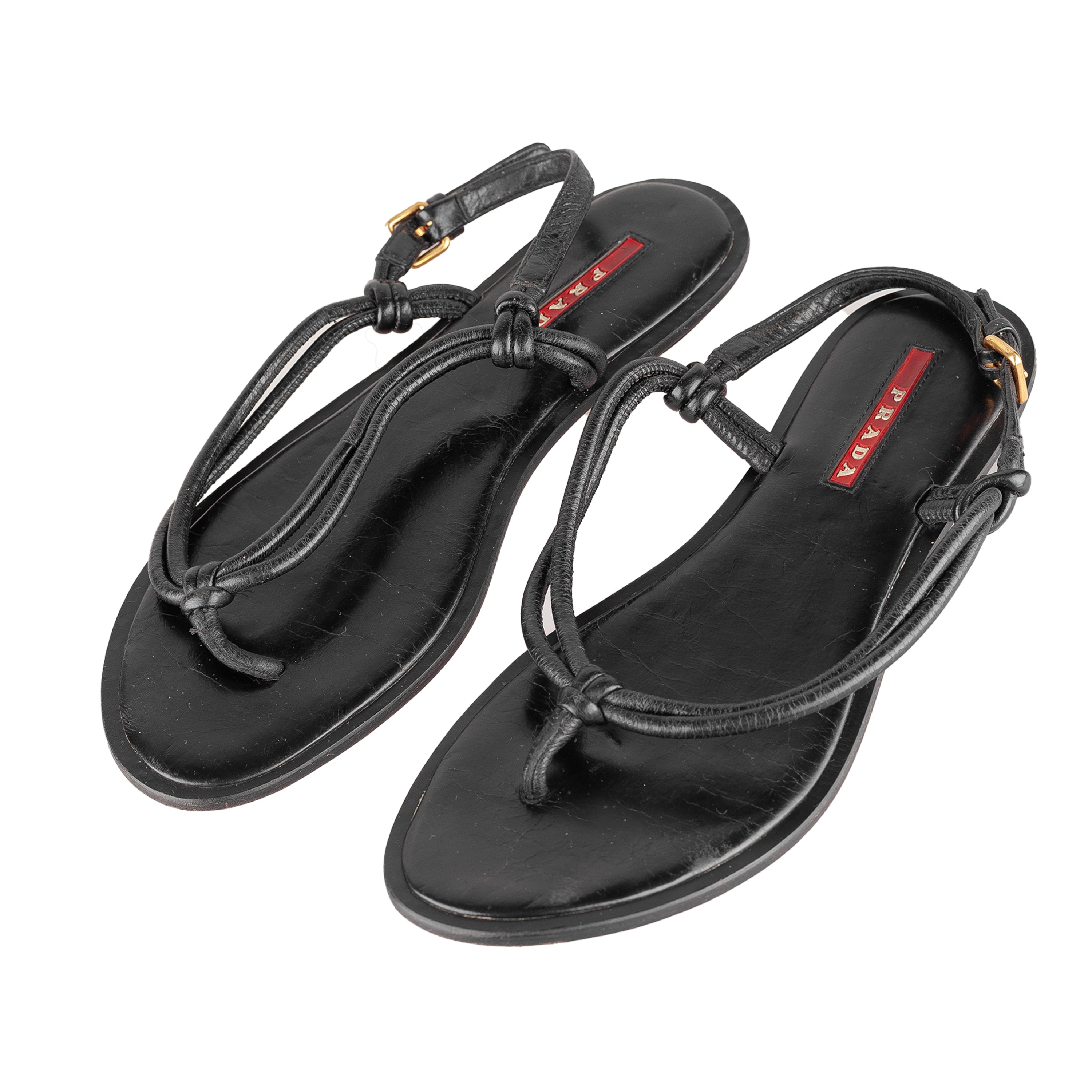 Prada Sport Vintage Black Flat Thong Sandals (37 IT / 38 EU)