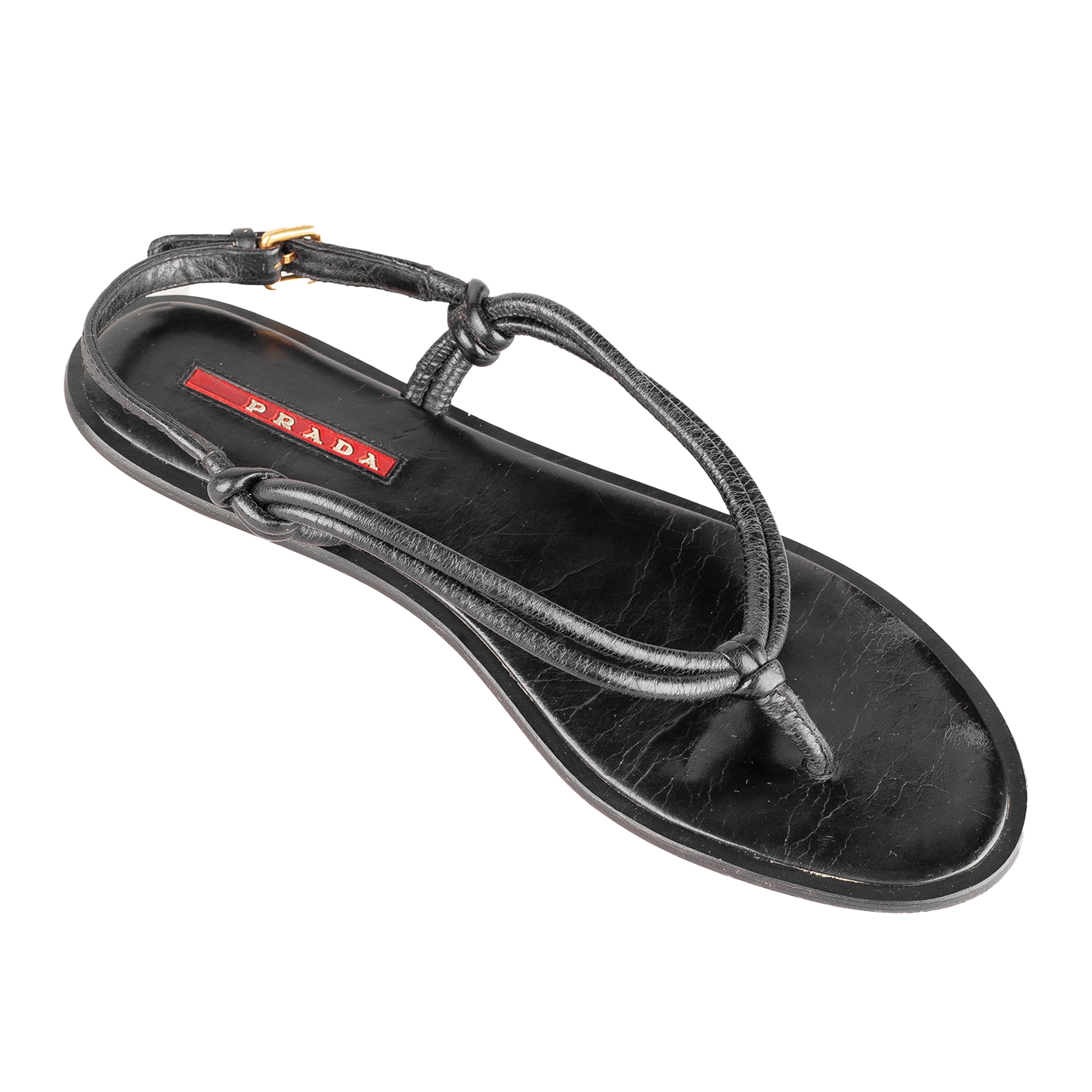 Prada Sport Vintage Black Flat Thong Sandals (37 IT / 38 EU)