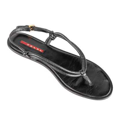 Prada Sport Vintage Black Flat Thong Sandals (37 IT / 38 EU)
