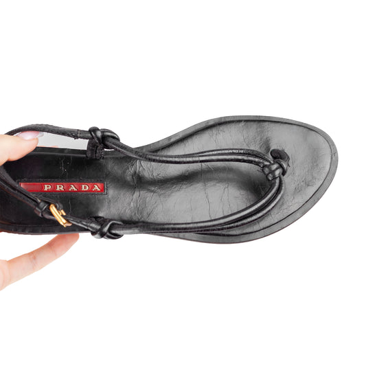 Prada Sport Vintage Black Flat Thong Sandals (37 IT / 38 EU)
