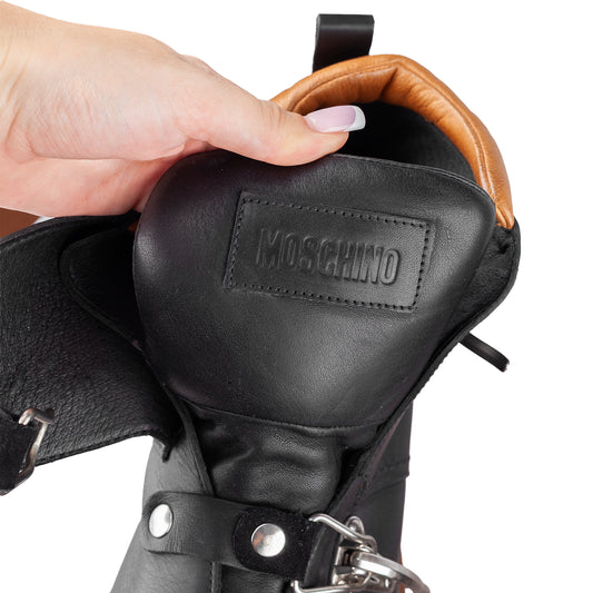 Moschino Black Leather Ski Buckle Boots (43 IT / 44 EU)
