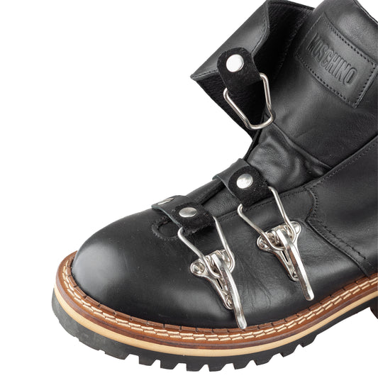 Moschino Black Leather Ski Buckle Boots (43 IT / 44 EU)