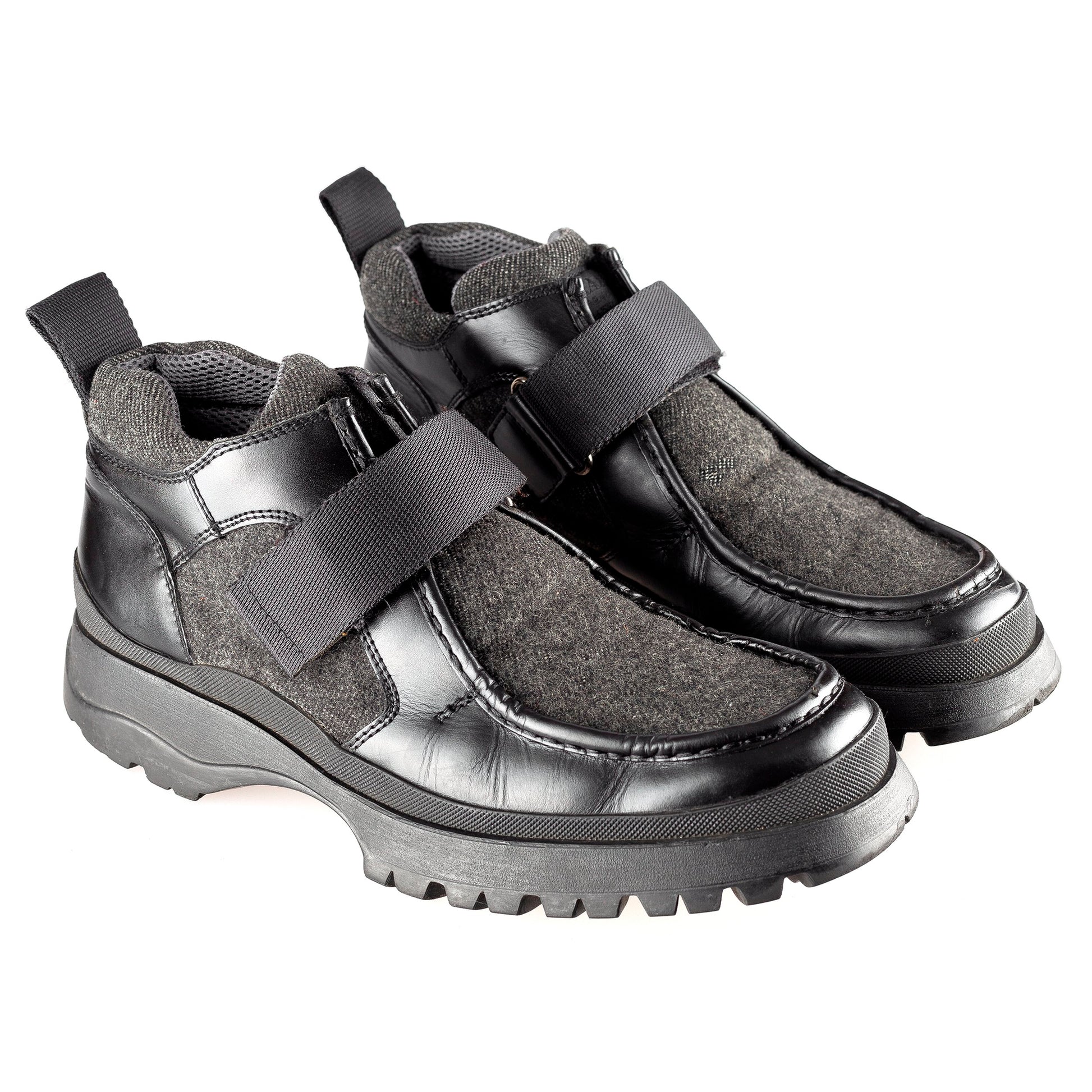 Prada Wool Leather Black/Grey Chunky Vibram Sole Shoes (43 EU / 9 US / 8 UK)